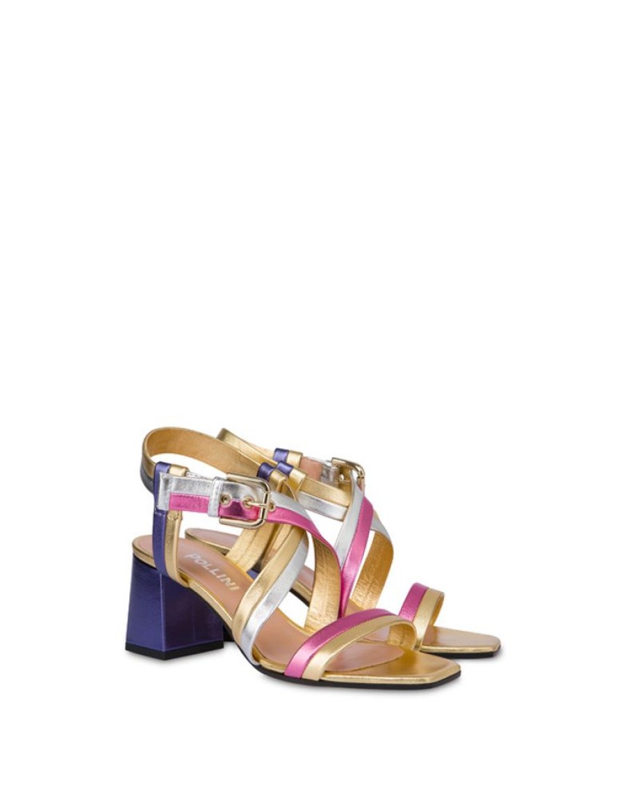 Pollini Sandali In Nappa Laminata Rainbow