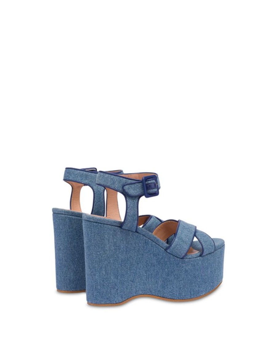 Pollini Sandali In Denim Con Zeppa Capri